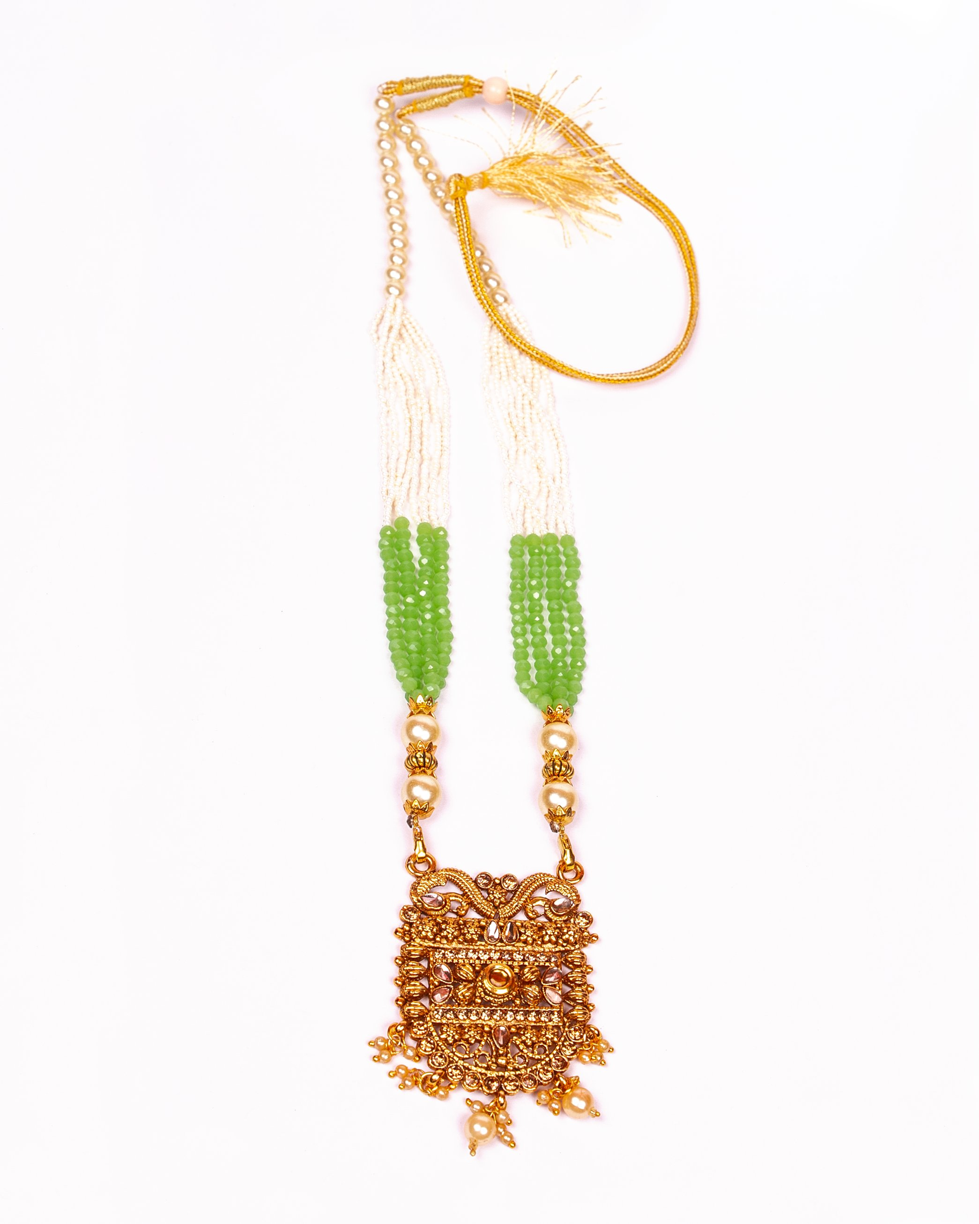 Gold-Polished Alloy Pearl And Beads Mala Pendant Set - The Pari | Swadesiicart