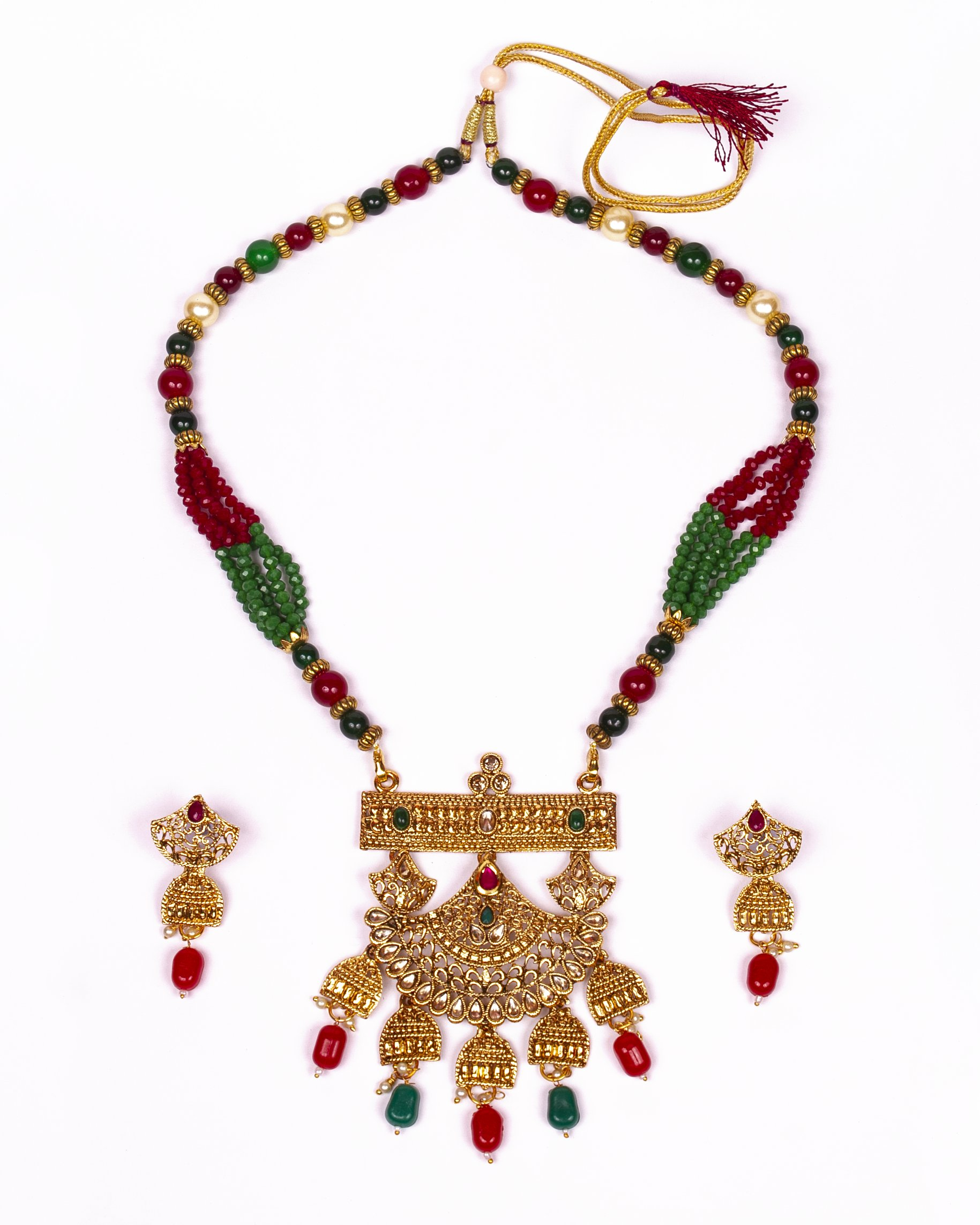 Gold-Polished Alloy Pearl And Beads Mala Pendant Set - The Pari | Swadesiicart