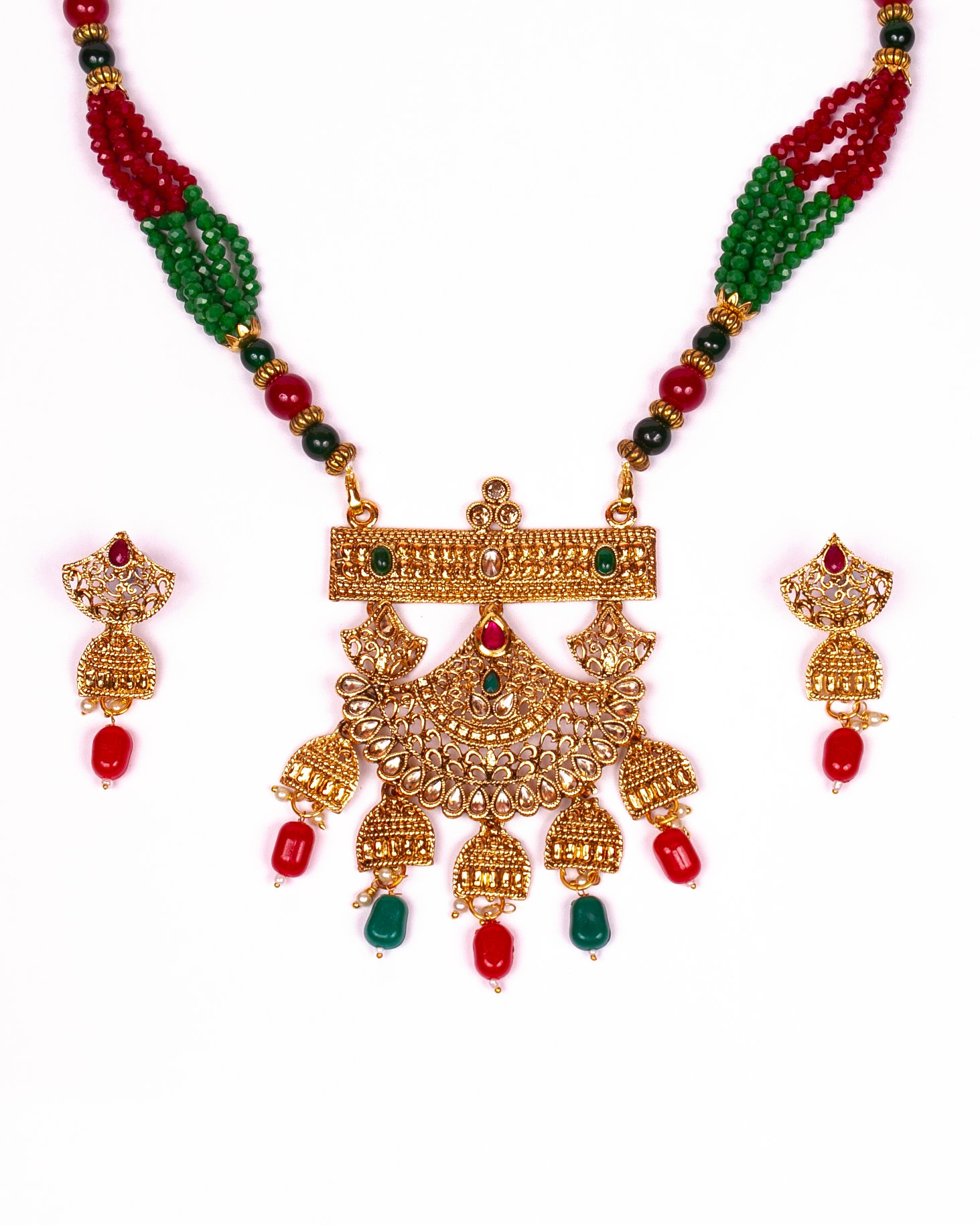 Gold-Polished Alloy Pearl And Beads Mala Pendant Set - The Pari | Swadesiicart
