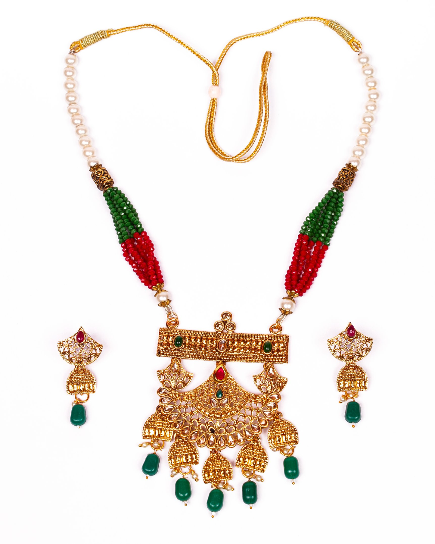 Gold-Polished Alloy Pearl And Beads Mala Pendant Set - The Pari | Swadesiicart