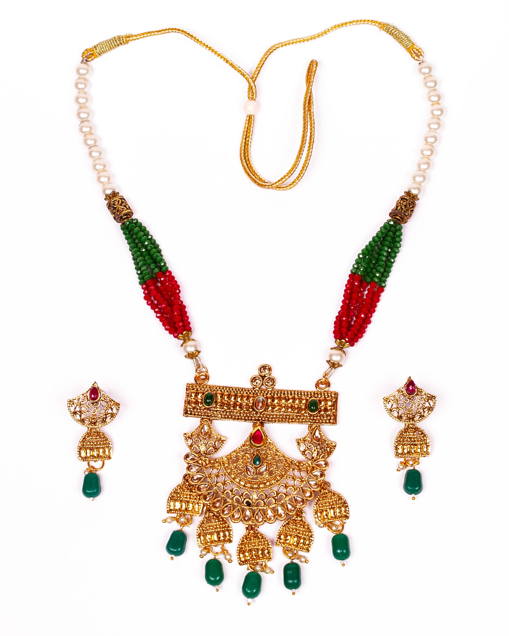 Gold-Polished Alloy Pearl And Beads Mala Pendant Set - The Pari | Swadesiicart