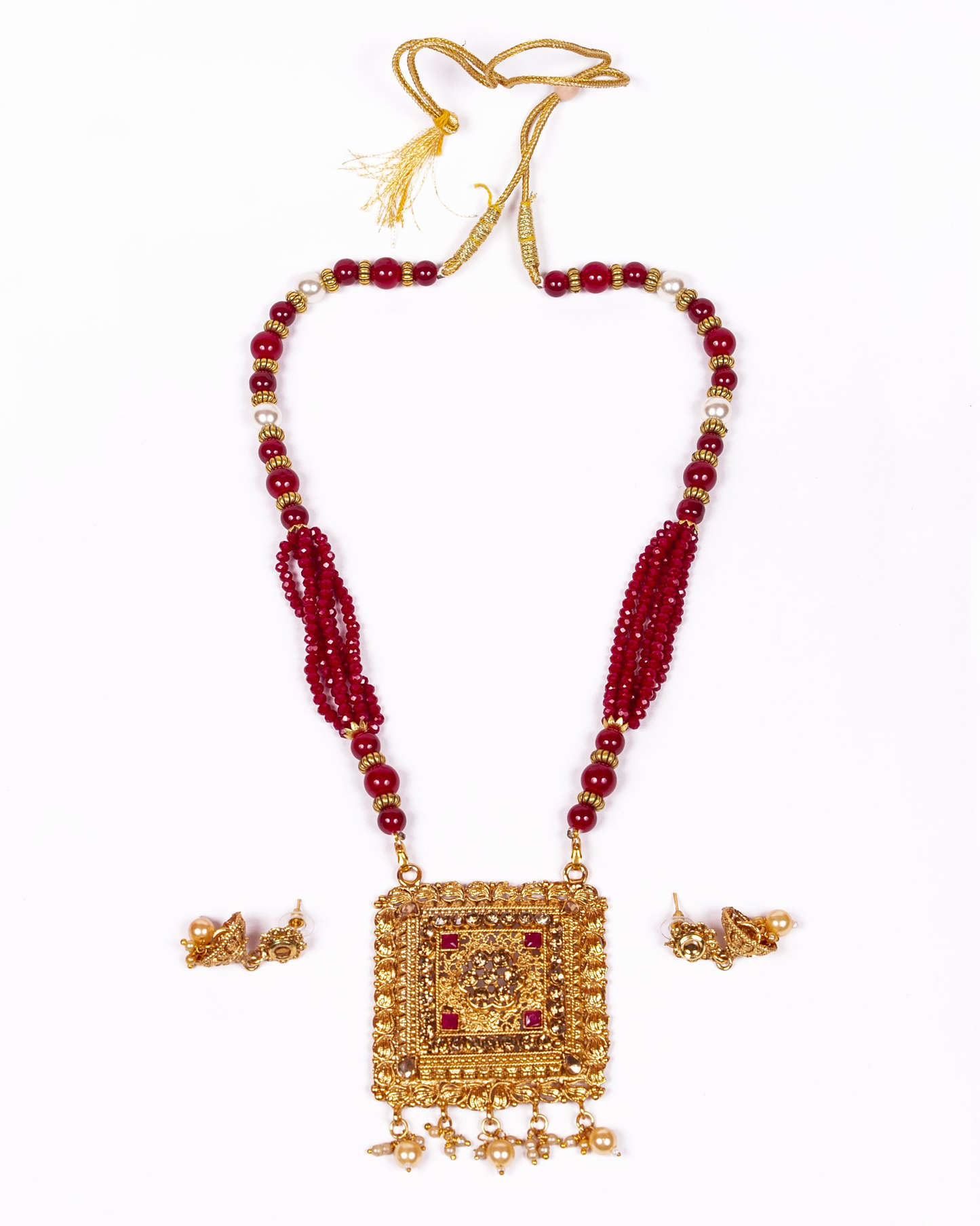 Gold-Polished Alloy Pearl And Beads Mala Pendant Set - The Pari | Swadesiicart