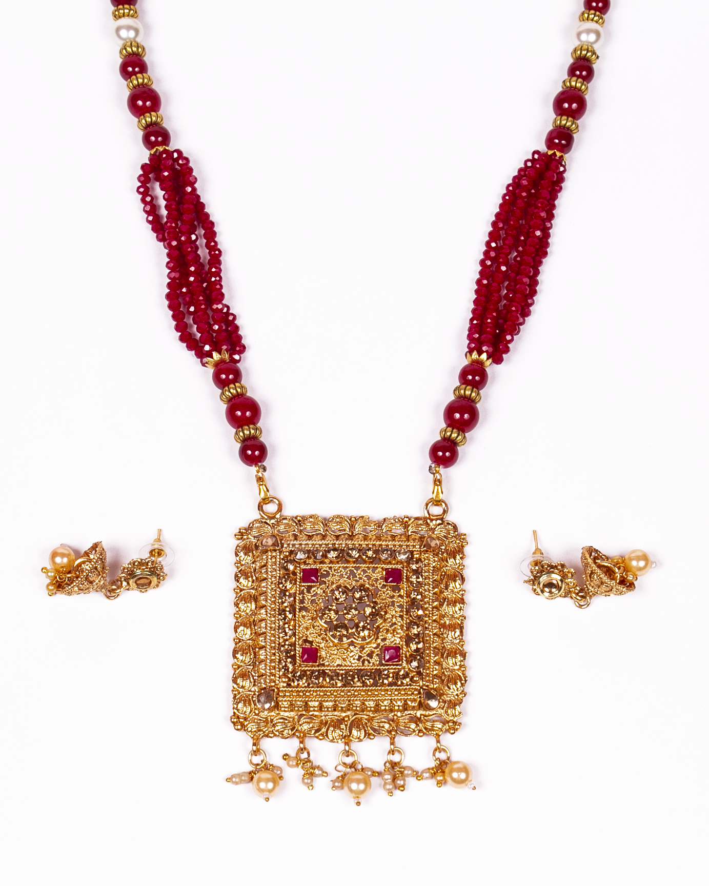 Gold-Polished Alloy Pearl And Beads Mala Pendant Set - The Pari | Swadesiicart