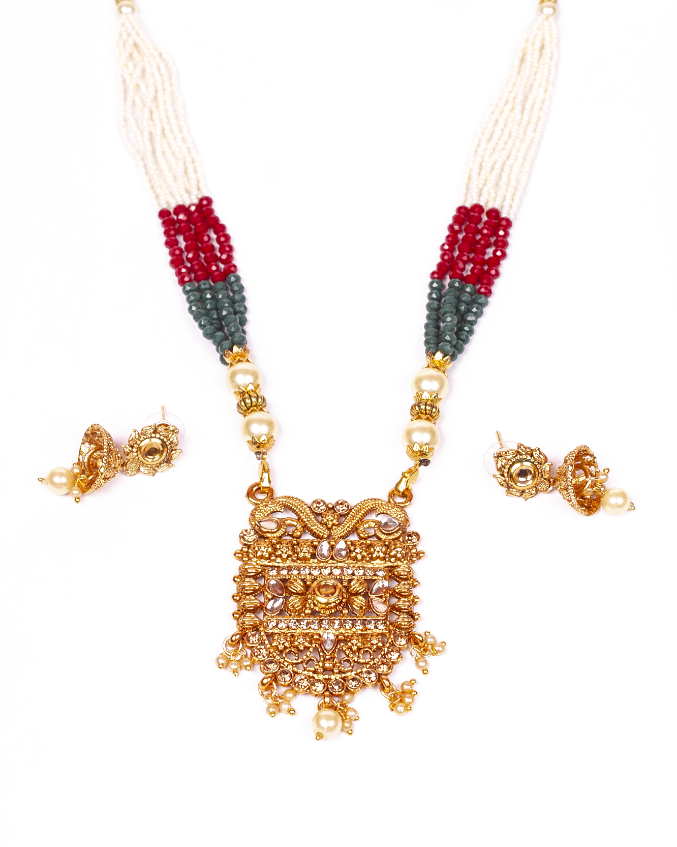 Gold-Polished Alloy Pearl And Beads Mala Pendant Set - The Pari | Swadesiicart