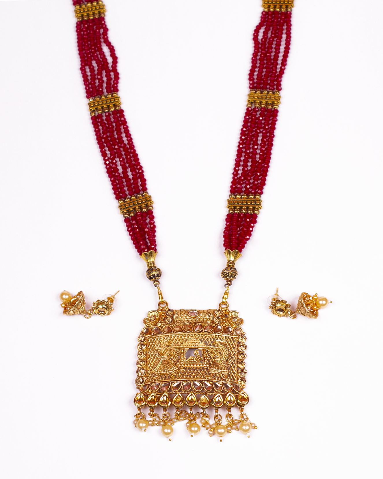 Gold-Polished Alloy Pearl And Beads Mala Pendant Set - The Pari | Swadesiicart