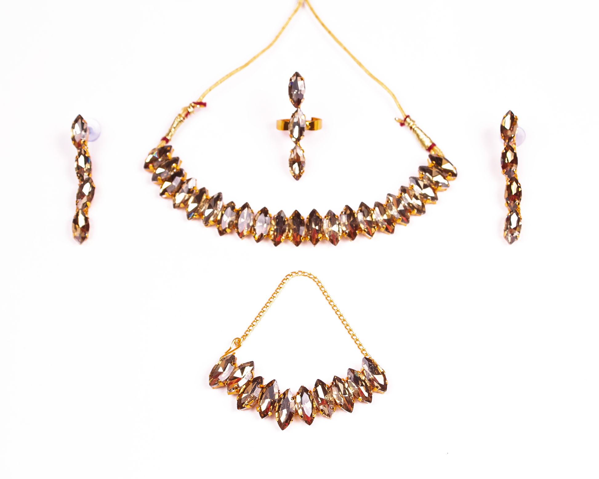 Gold-Polished Alloy Rhinestones Studded Single Line Necklace Set - The Pari - The Pari - Dinesh Associates
