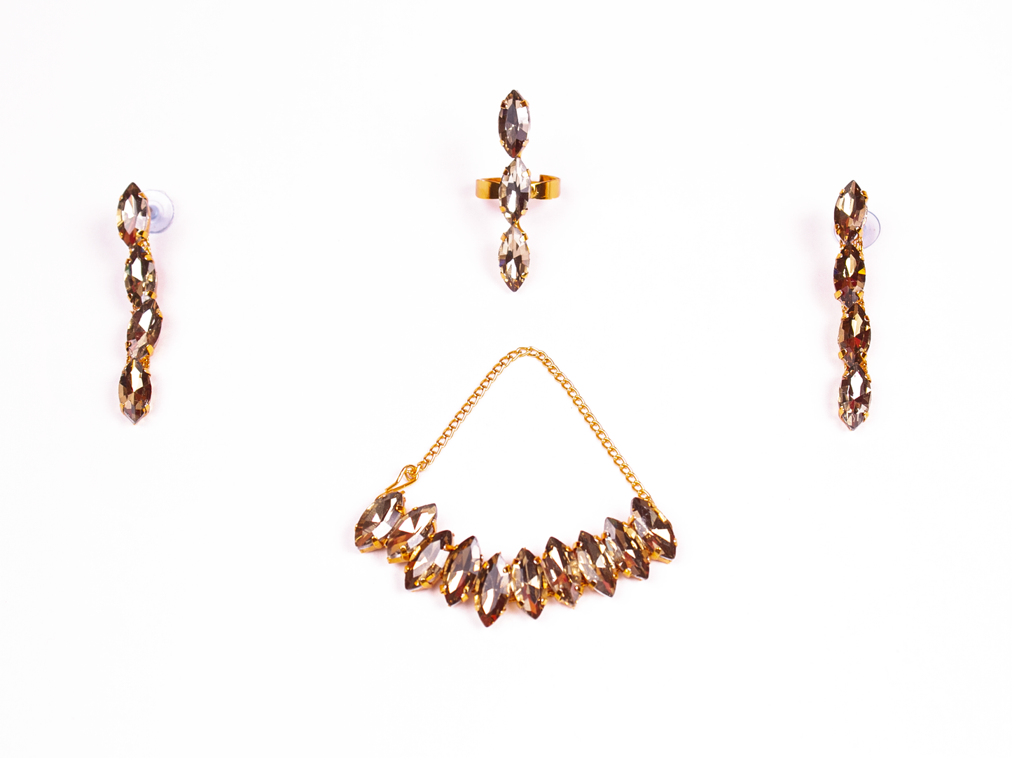 Gold-Polished Alloy Rhinestones Studded Single Line Necklace Set - The Pari - Swadesiicart