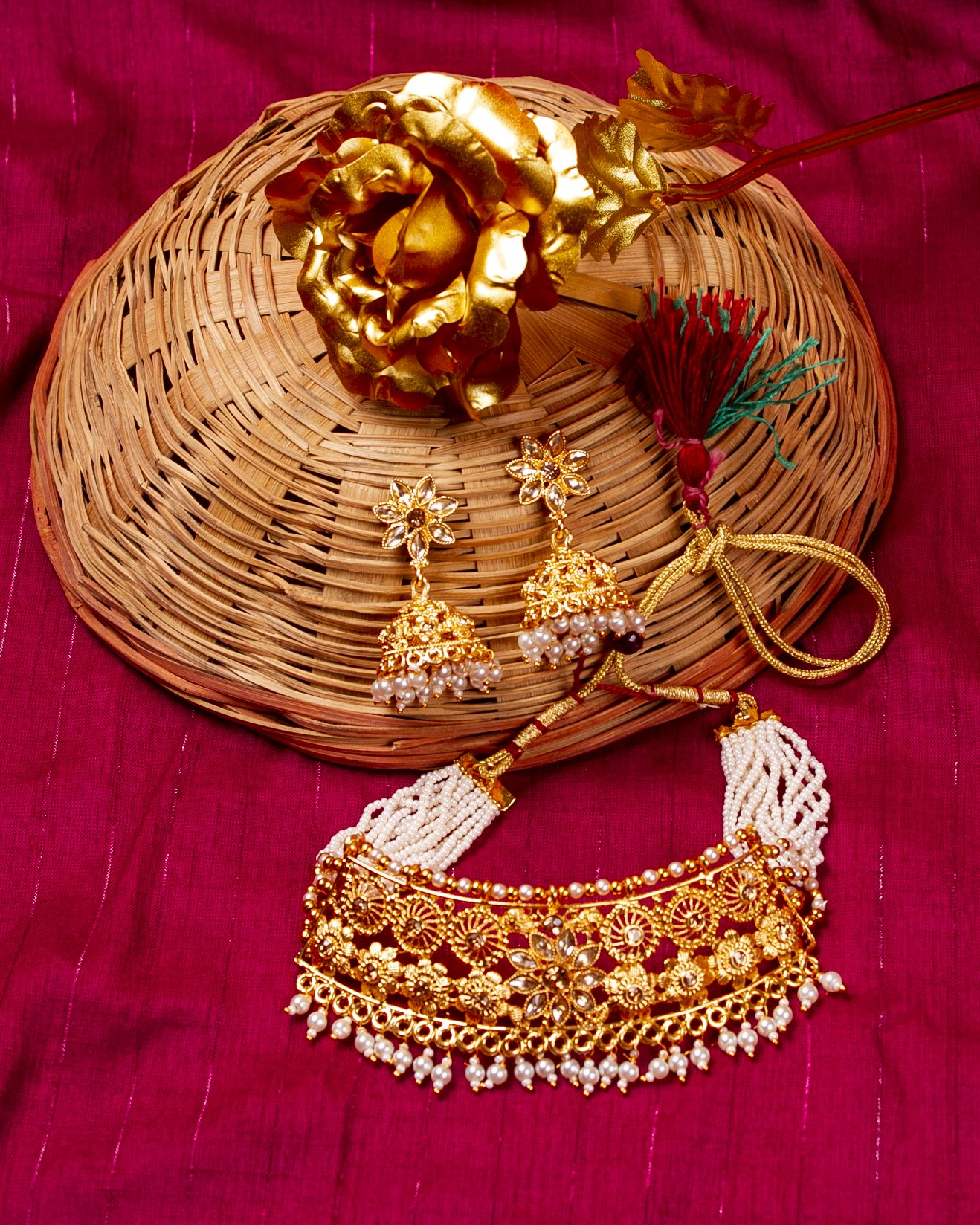 Gold-Polished Alloy Designer Pearl And Alloy Choker Necklace - The Pari | Swadesiicart
