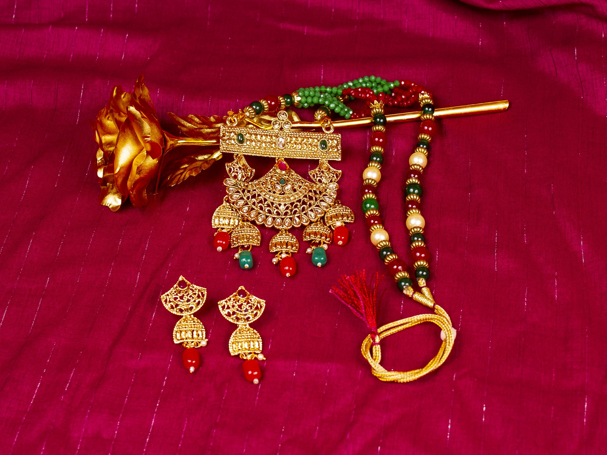 Gold-Polished Alloy Pearl And Beads Mala Pendant Set - The Pari | Swadesiicart
