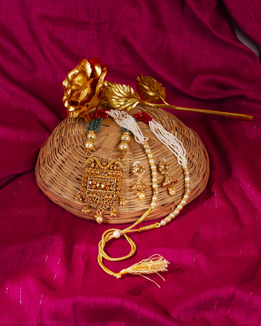 Gold-Polished Alloy Pearl And Beads Mala Pendant Set - The Pari | Swadesiicart