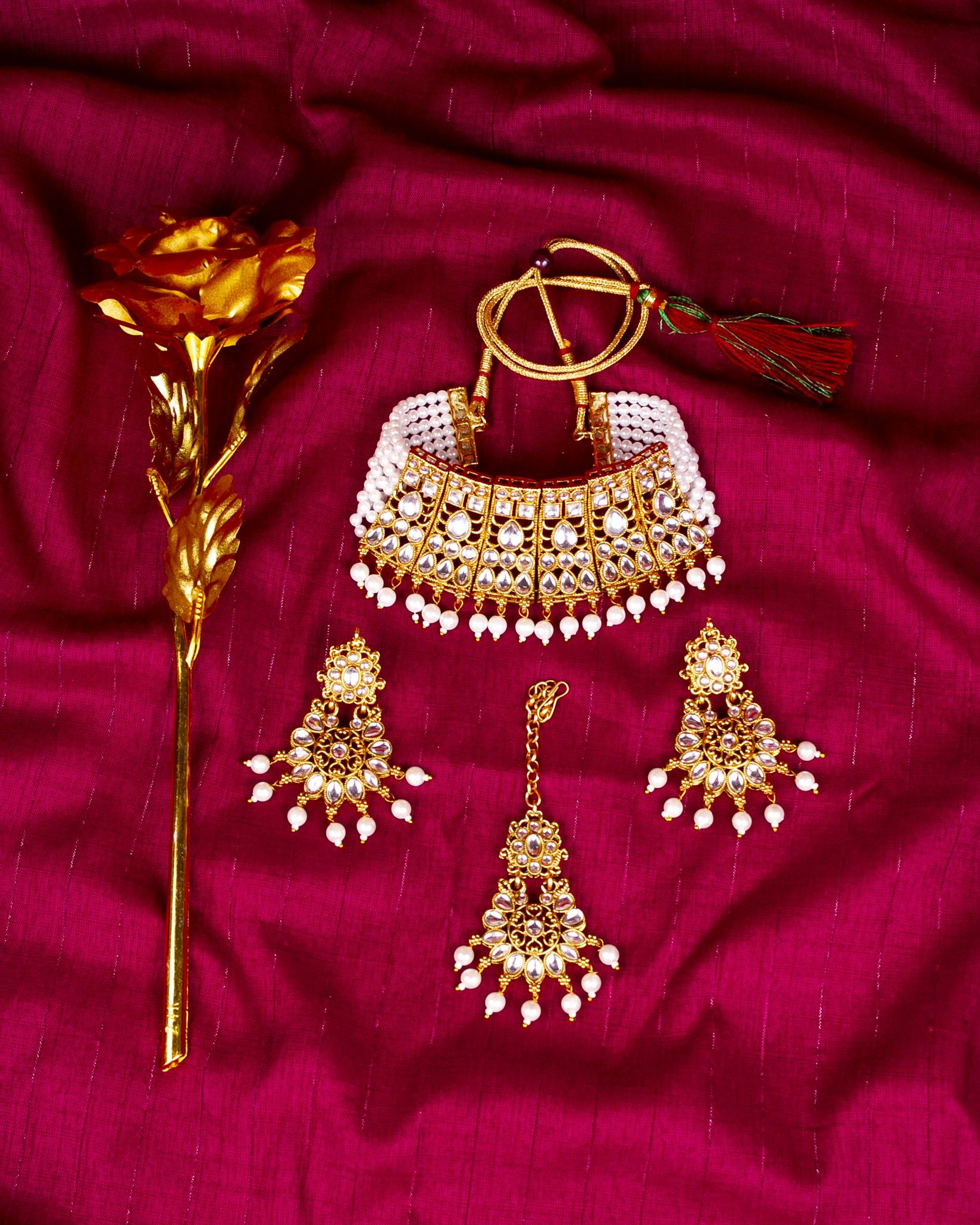 Gold-Polished Alloy Designer Pearl And Alloy Choker Necklace - The Pari | Swadesiicart