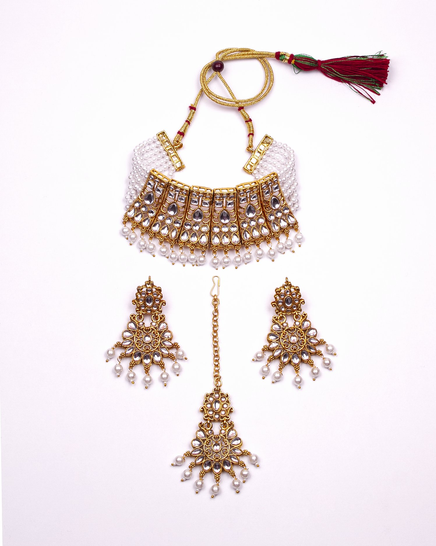 Gold-Polished Alloy Designer Pearl And Alloy Choker Necklace - The Pari | Swadesiicart