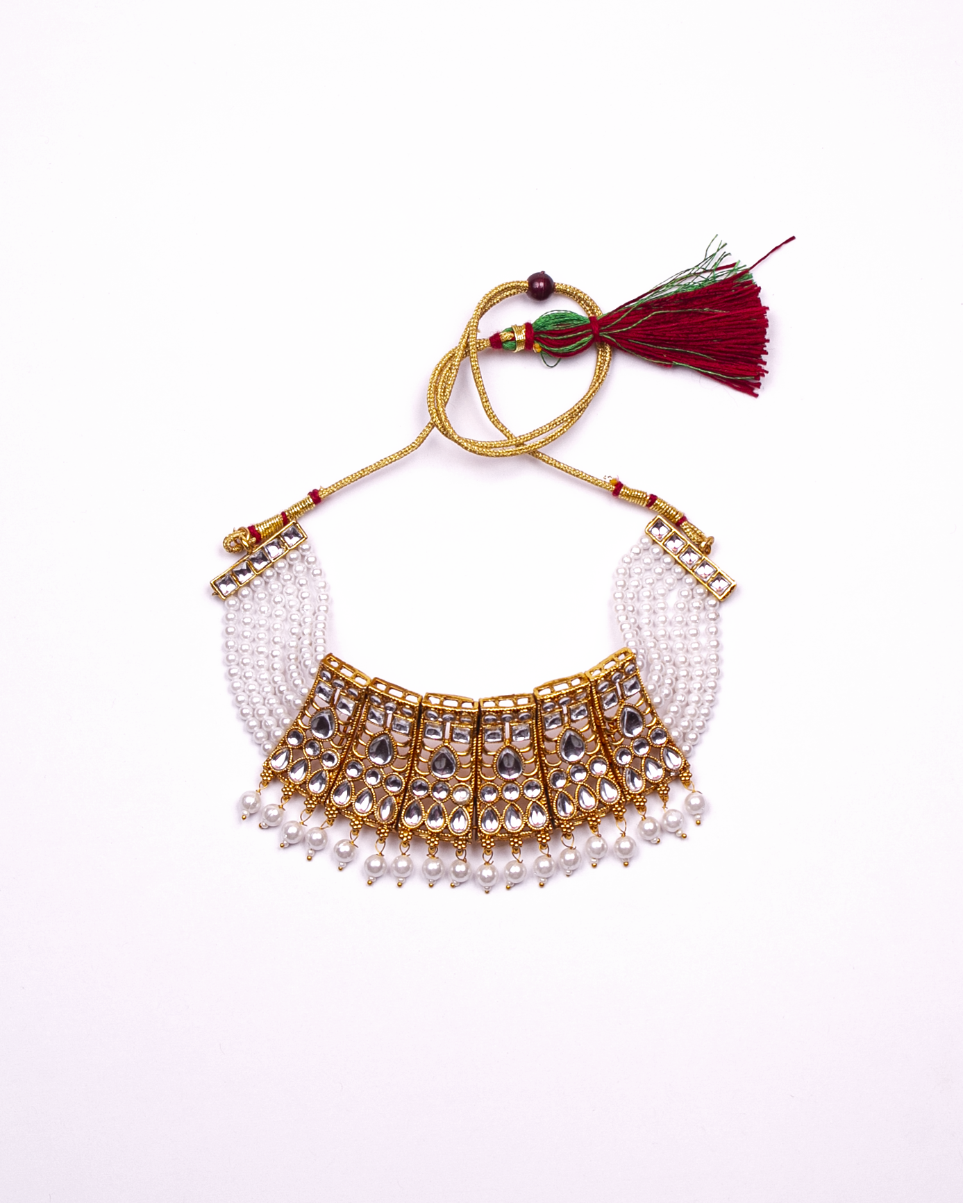 Gold-Polished Alloy Designer Pearl And Alloy Choker Necklace - The Pari | Swadesiicart