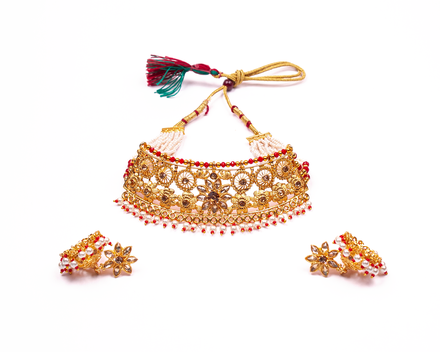 Gold-Polished Alloy Designer Pearl And Alloy Choker Necklace - The Pari | Swadesiicart