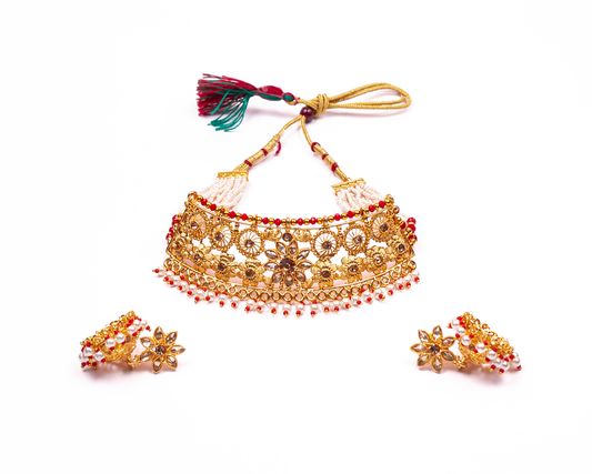 Gold-Polished Alloy Designer Pearl And Alloy Choker Necklace - The Pari | Swadesiicart