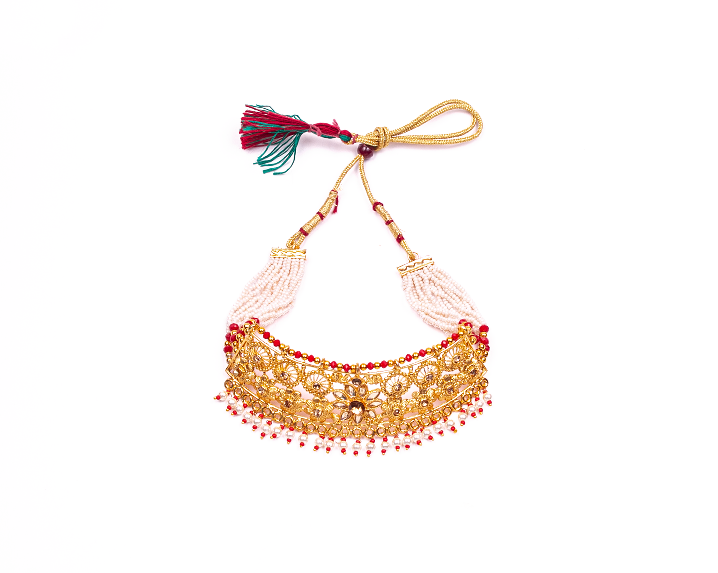 Gold-Polished Alloy Designer Pearl And Alloy Choker Necklace - The Pari | Swadesiicart