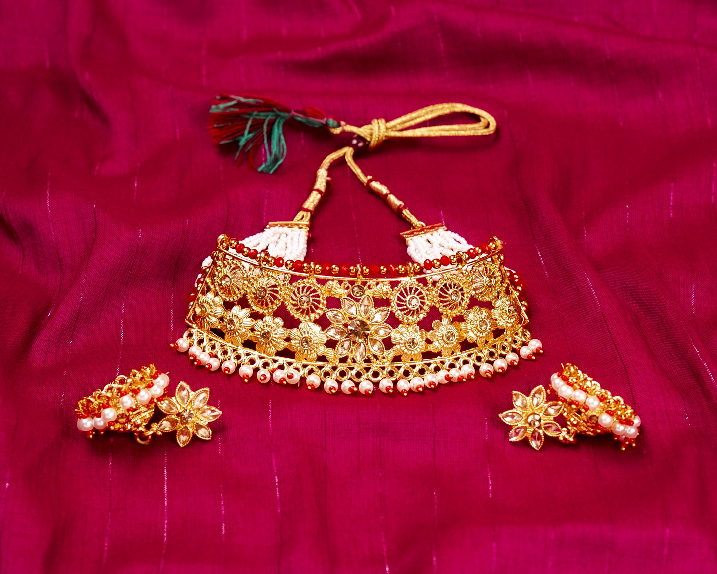Gold-Polished Alloy Designer Pearl And Alloy Choker Necklace - The Pari | Swadesiicart