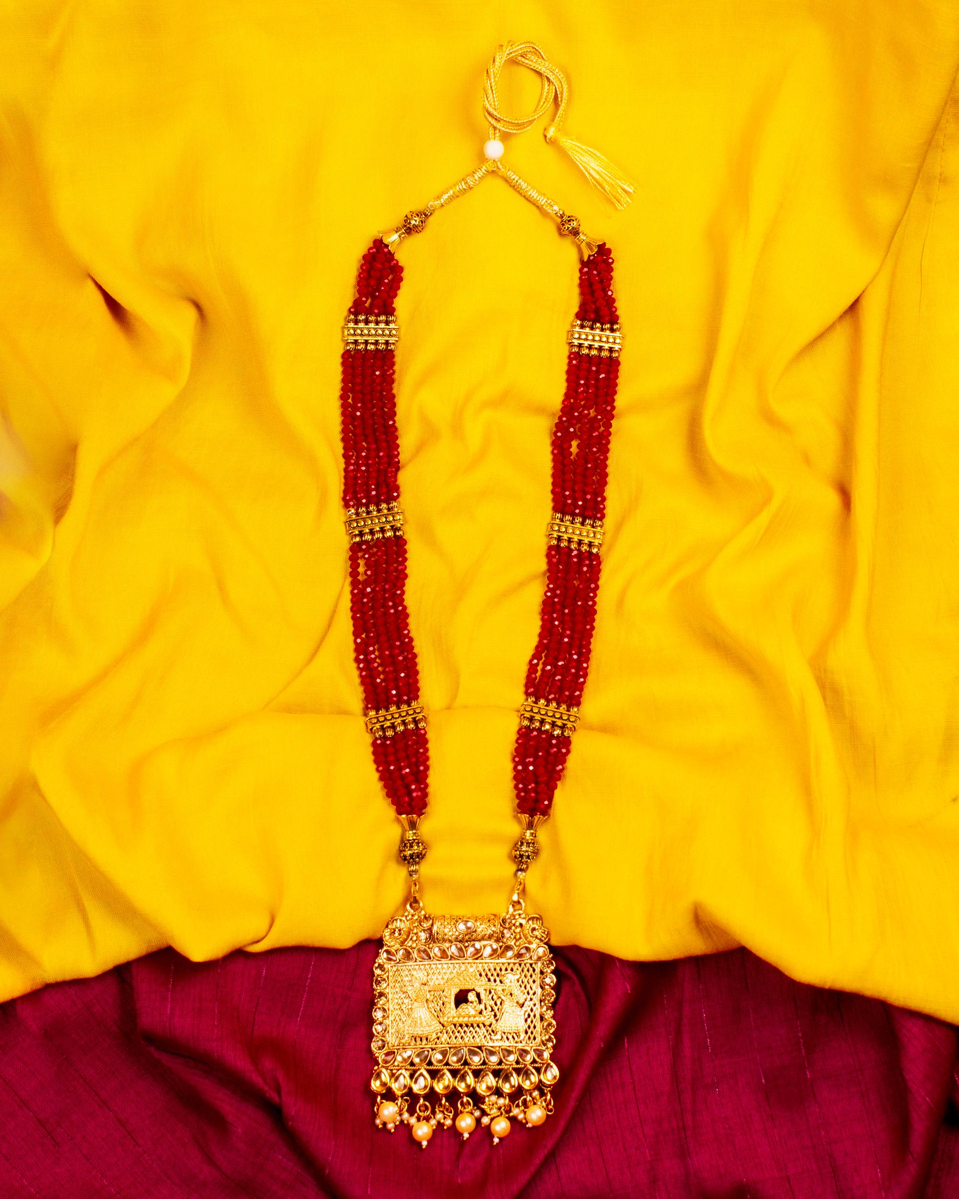 Gold-Polished Alloy Pearl And Beads Mala Pendant Set - The Pari | Swadesiicart