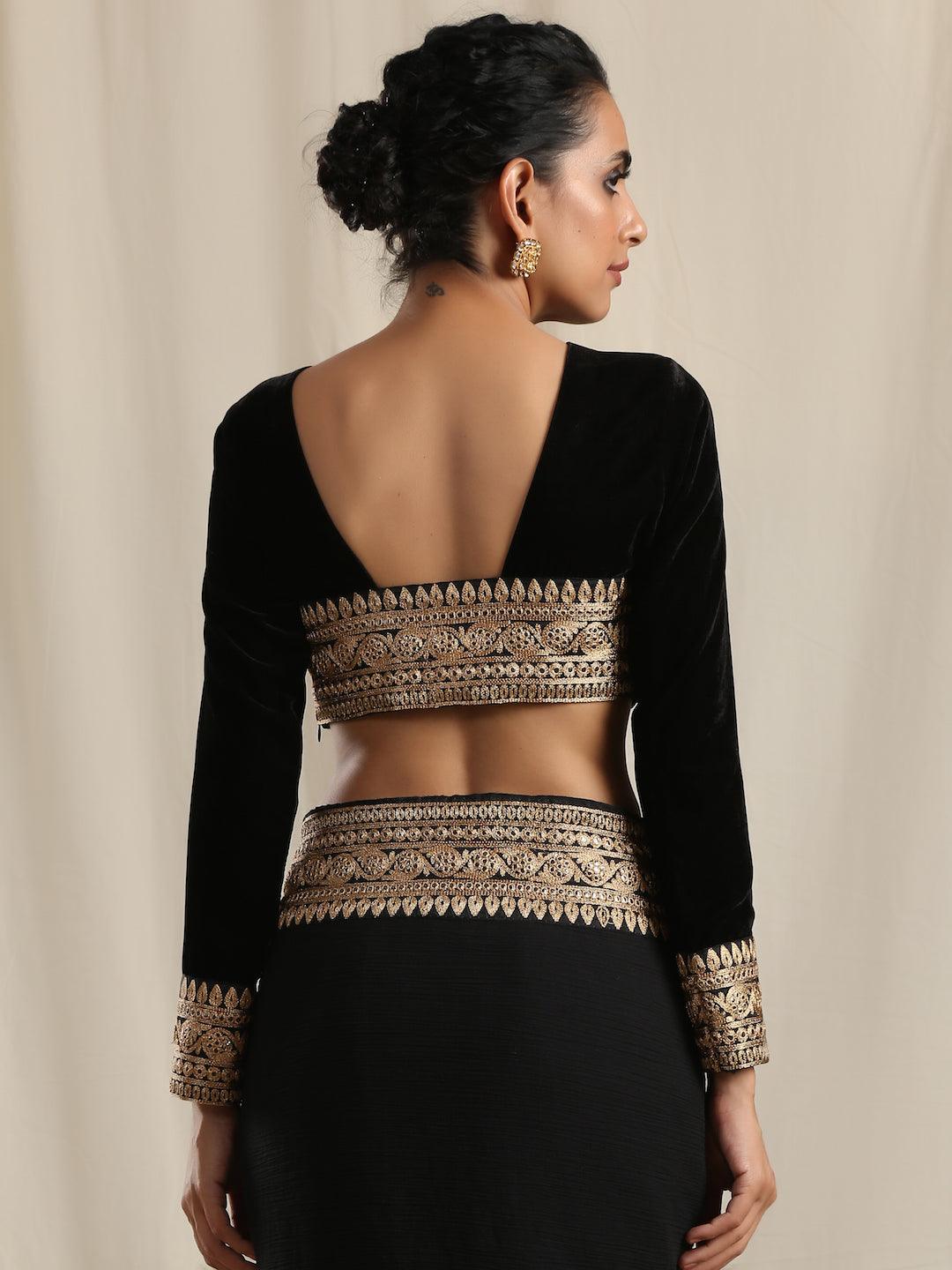 trueBrowns Black Velvet Embroidered Lace Blouse | Swadesiicart