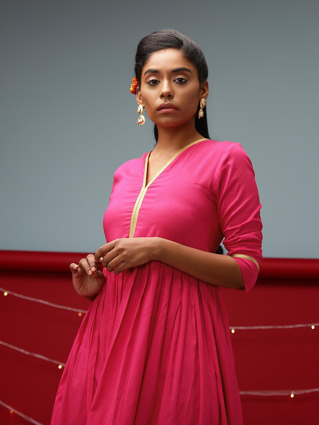 trueBrowns Pink Gold Lace Dress | Swadesiicart