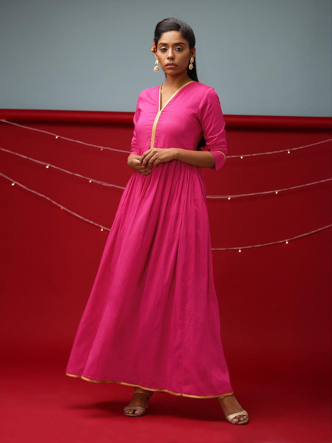 trueBrowns Pink Gold Lace Dress | Swadesiicart