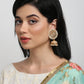 Gold White Kundan Studded Dome Shaped Jhumka Earrings - Ruby Raang | Swadesiicart