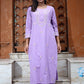 Gharana India Mul Cotton Lilac Chikankari Kurta Set - 2Pc | Swadesiicart