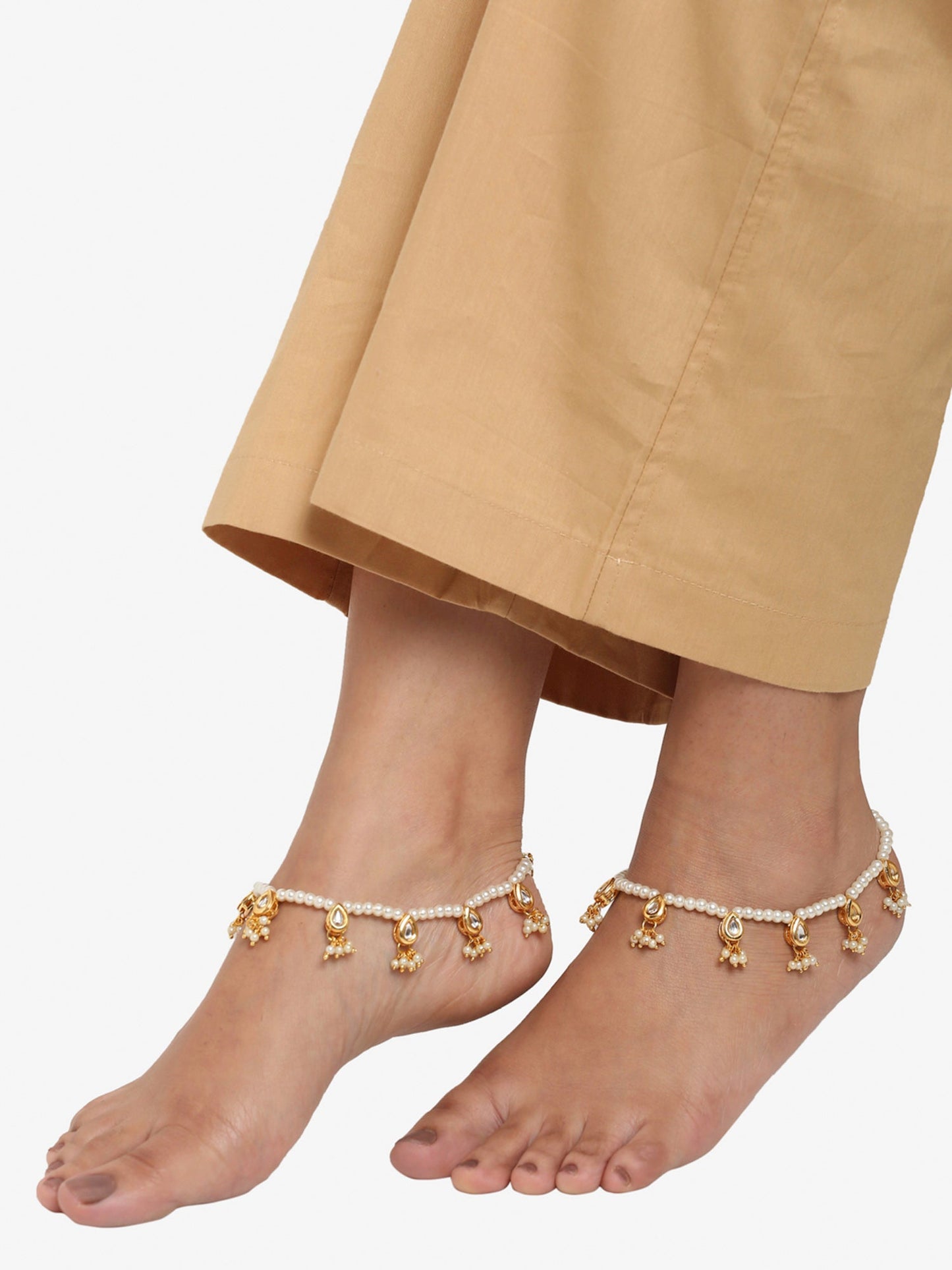 Women's White Gold Pearl Anklets - Ruby Raang | Swadesiicart