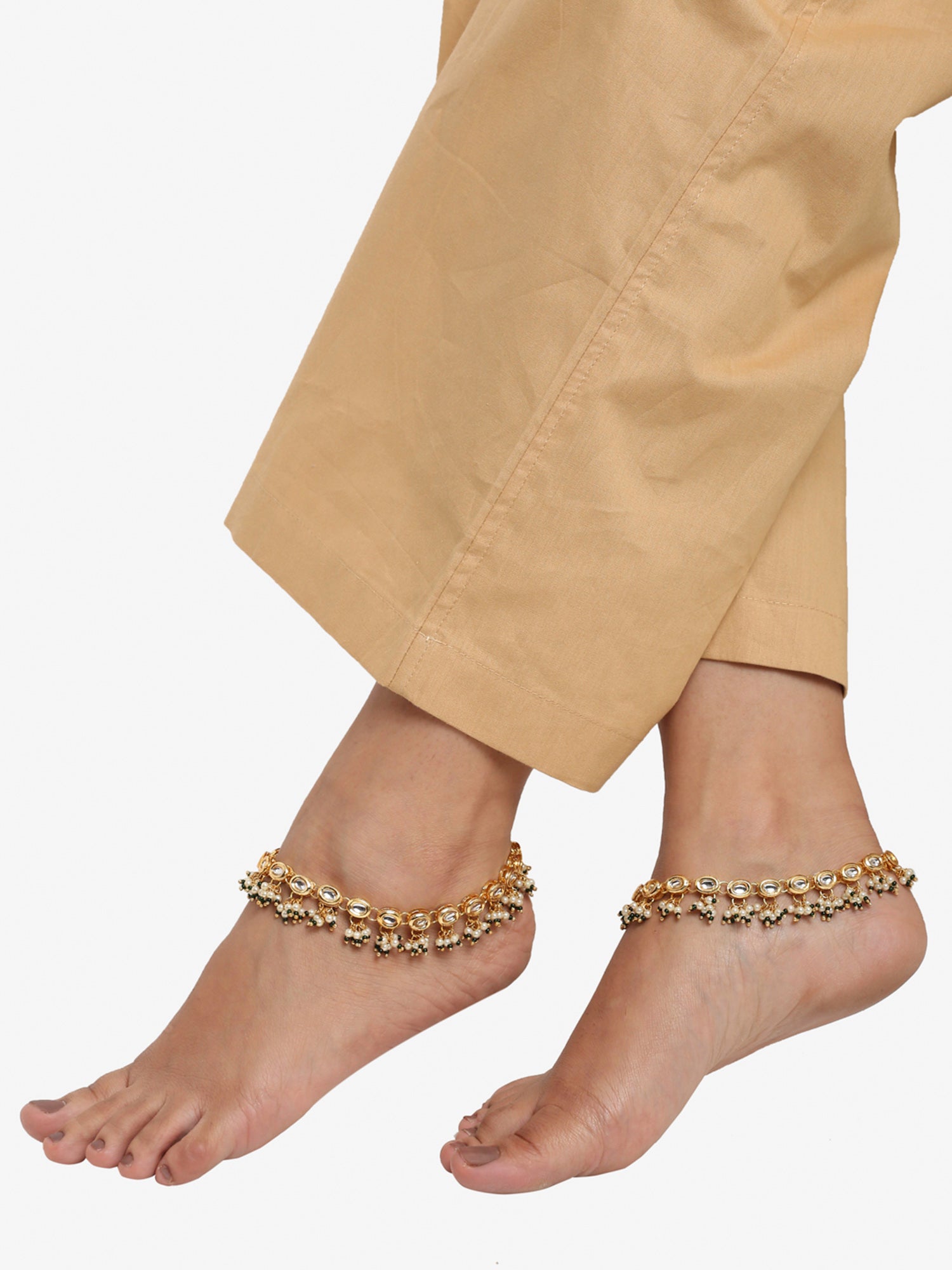 White Gold-Polished Anklets Set Of 2 - Ruby Raang | Swadesiicart