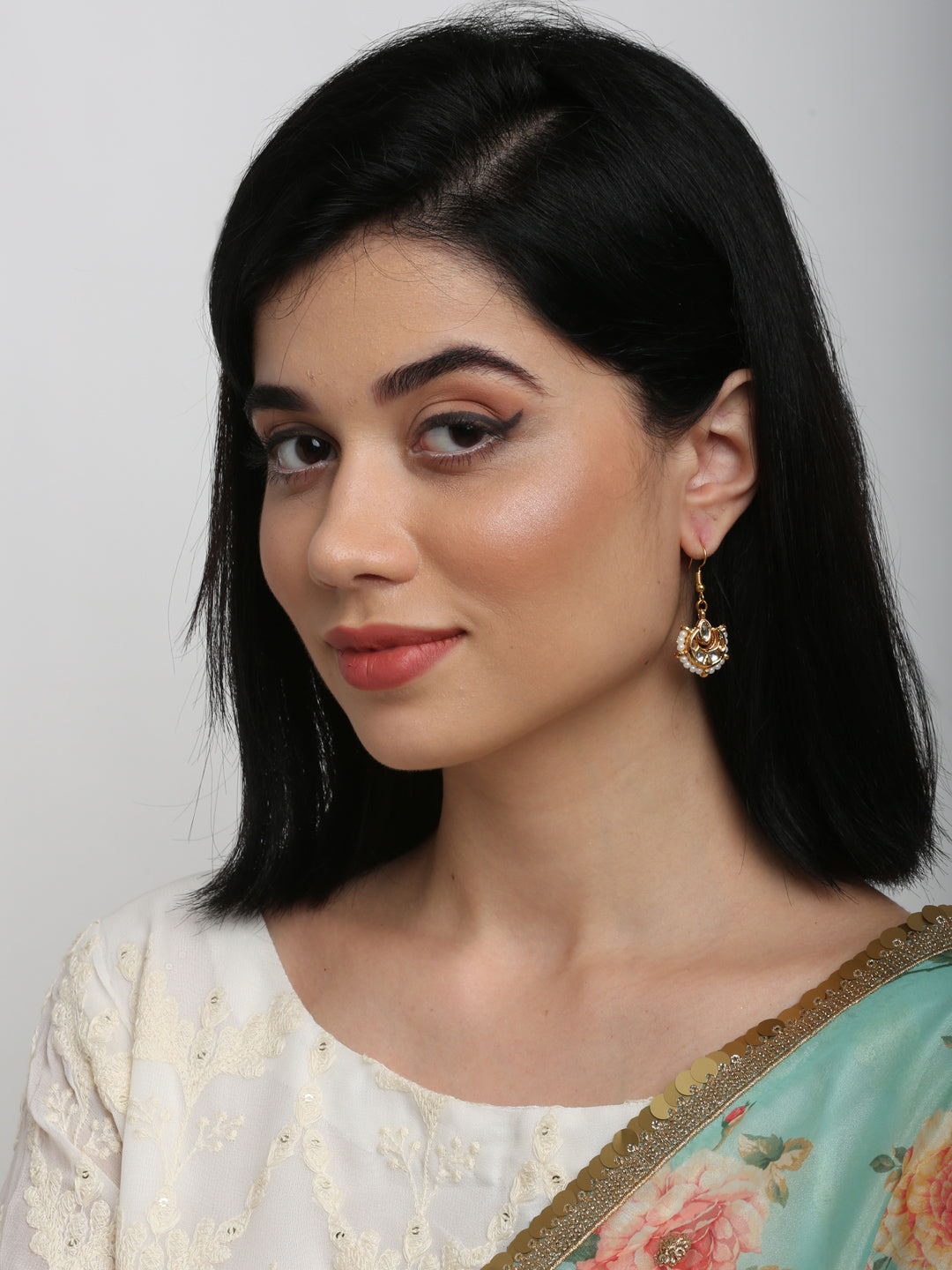 Gold-Polished Kundan Studs - Ruby Raang - Swadesiicart