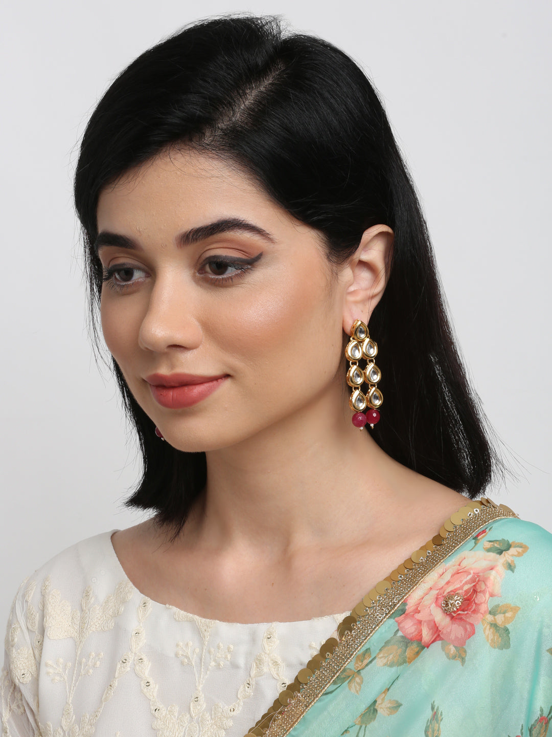 Stone Kundan Earrings - Ruby Raang - Swadesiicart