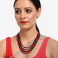 Red Black Multi Layered Onyx Neckpiece With Kundan Studs - Ruby Raang - Ruby Raang Studio