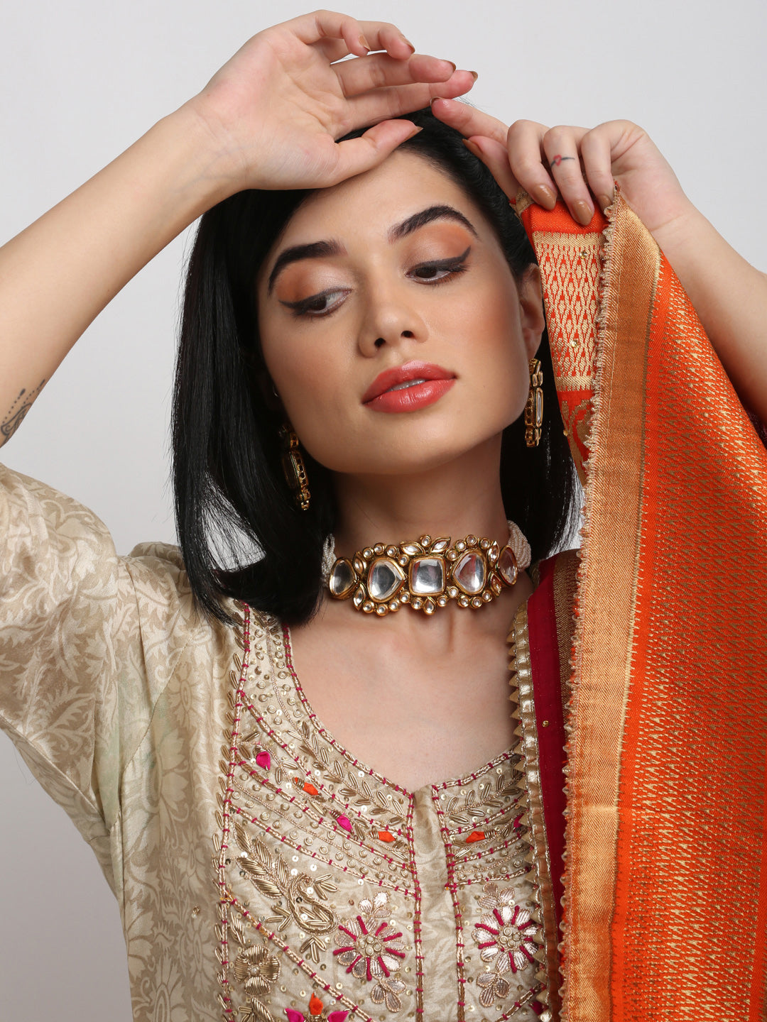 Kundan Choker With Earrings - Ruby Raang | Swadesiicart