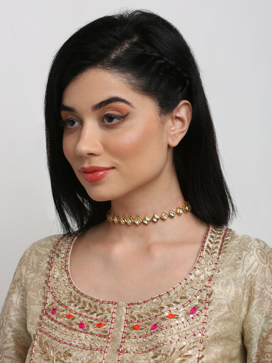 Gold-Polished Kundan Choker - Ruby Raang | Swadesiicart