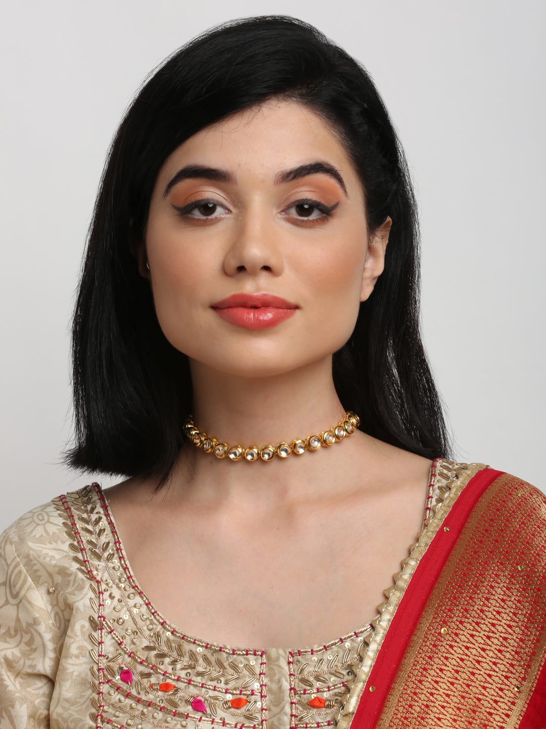 Gold-Polished Kundan Choker - Ruby Raang | Swadesiicart