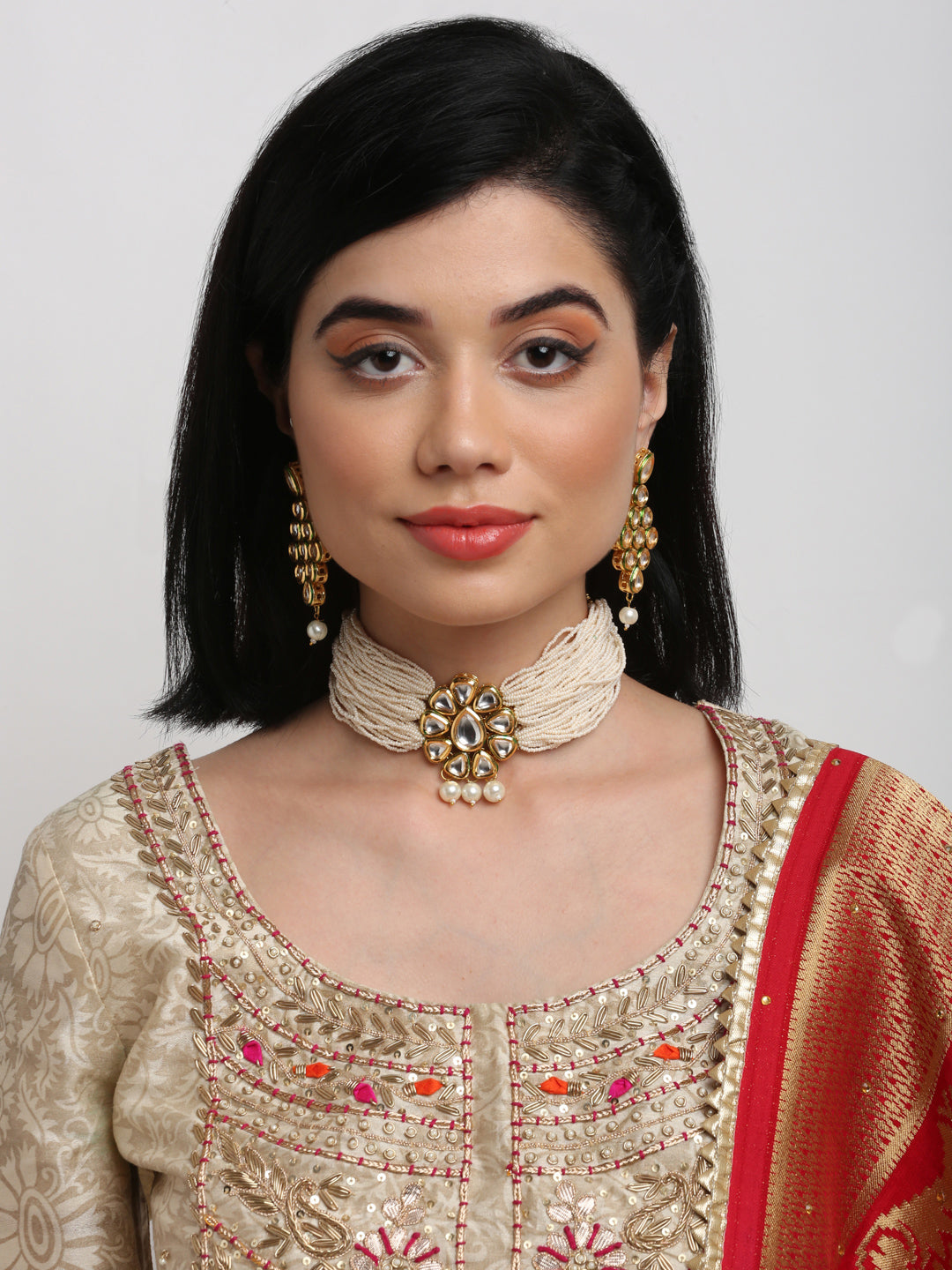 Kundan Choker With Earrings - Ruby Raang | Swadesiicart