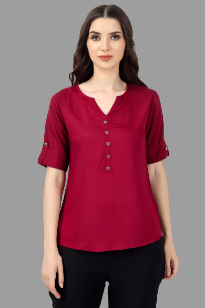 House of RP Women Maroon Rayon Solid Casual Tunic | Swadesiicart