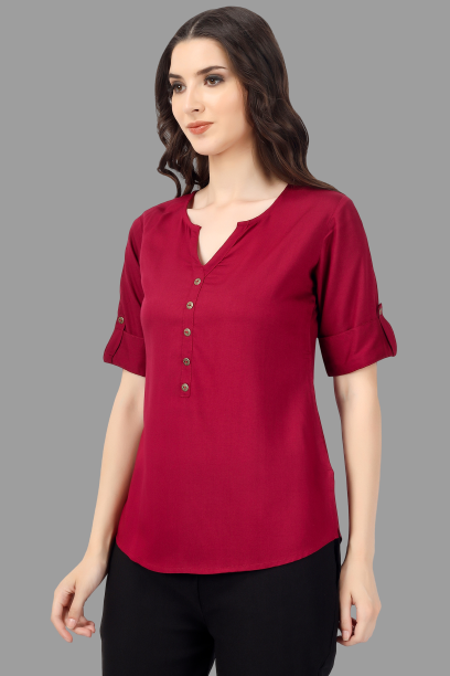 House of RP Women Maroon Rayon Solid Casual Tunic | Swadesiicart