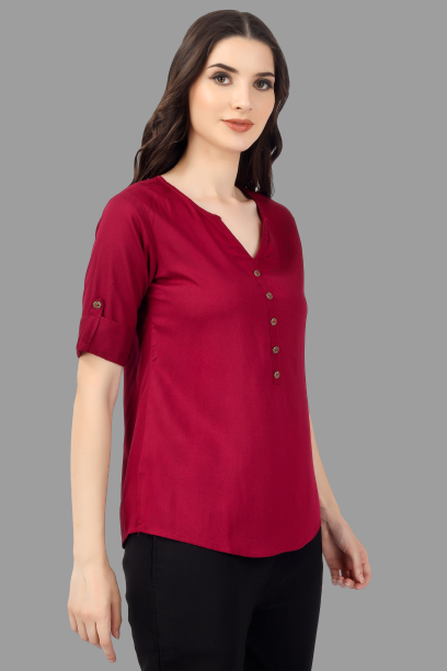 House of RP Women Maroon Rayon Solid Casual Tunic | Swadesiicart