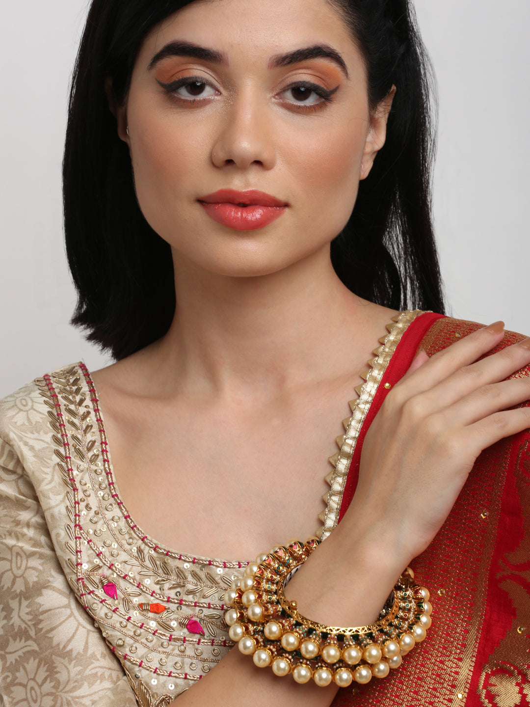 Multi Embellished Bangle Set Of 2 - Ruby Raang - Ruby Raang Studio