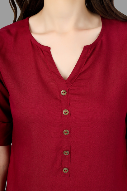House of RP Women Maroon Rayon Solid Casual Tunic | Swadesiicart