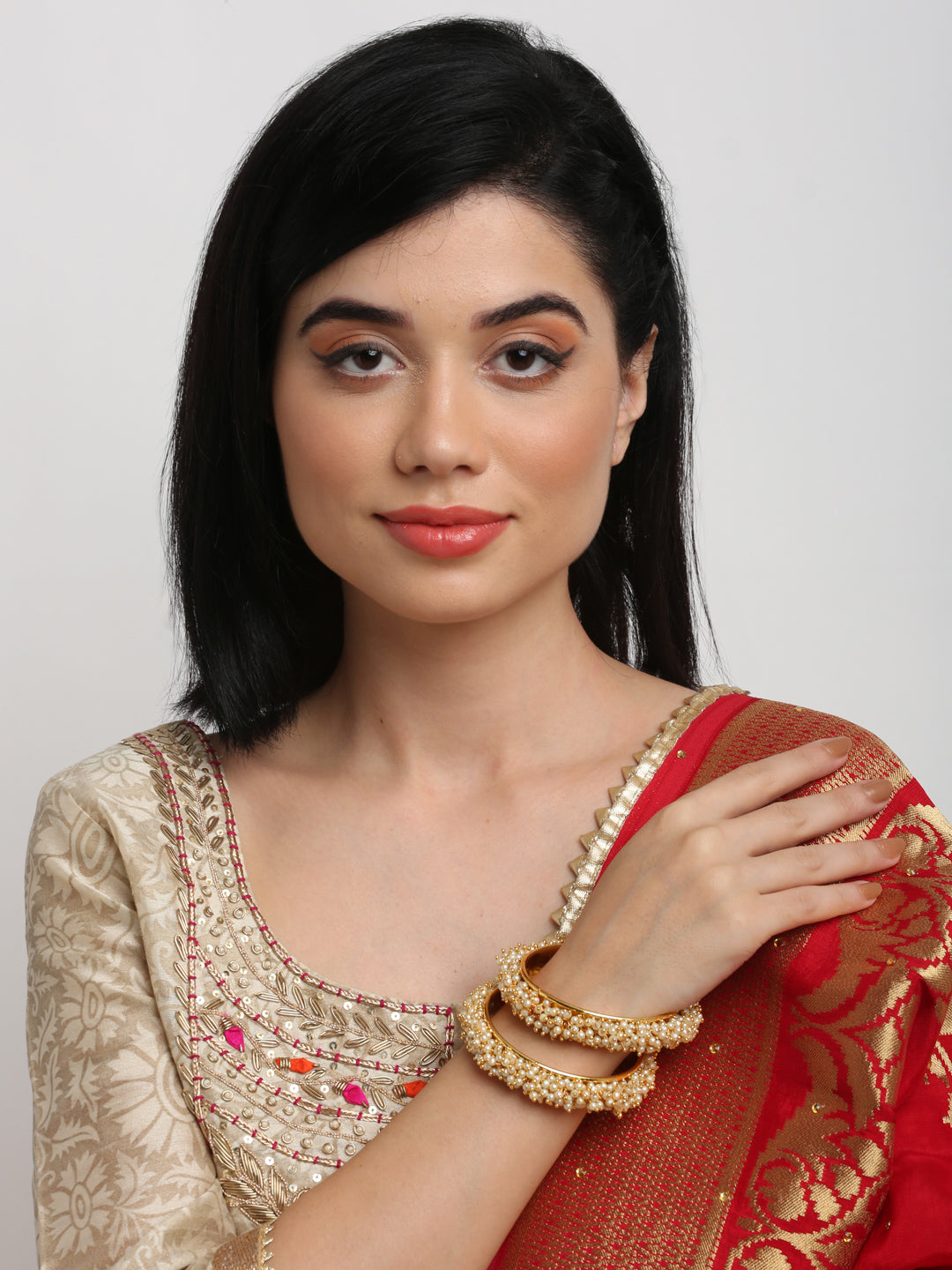 Pearl Embellished Bange Set Of 2 - Ruby Raang - Ruby Raang Studio
