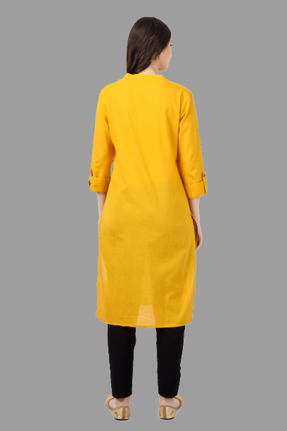 House of RP Women's Yellow Solid Cotton Straight Kurta | Swadesiicart
