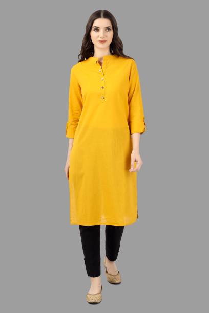 House of RP Women's Yellow Solid Cotton Straight Kurta | Swadesiicart