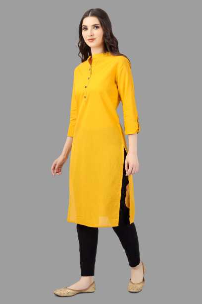 House of RP Women's Yellow Solid Cotton Straight Kurta | Swadesiicart