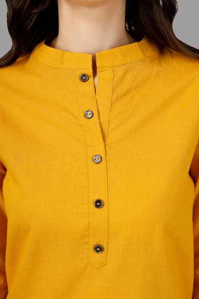 House of RP Women's Yellow Solid Cotton Straight Kurta | Swadesiicart