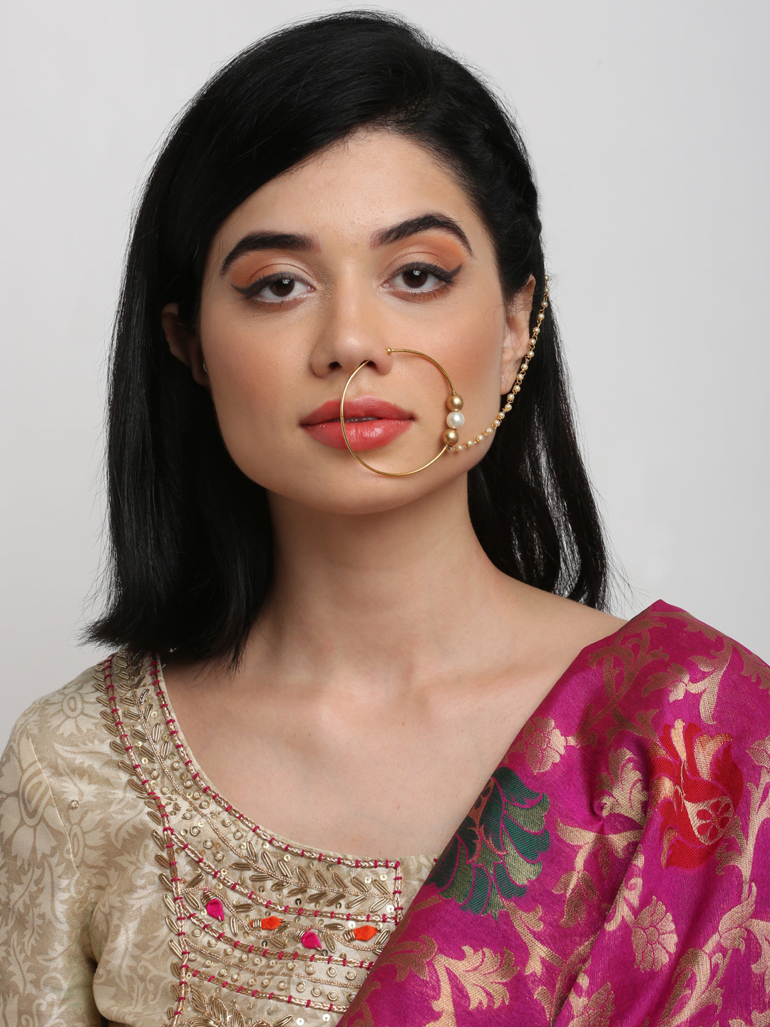 Gold-Polished Stone Nose Ring - Ruby Raang | Swadesiicart