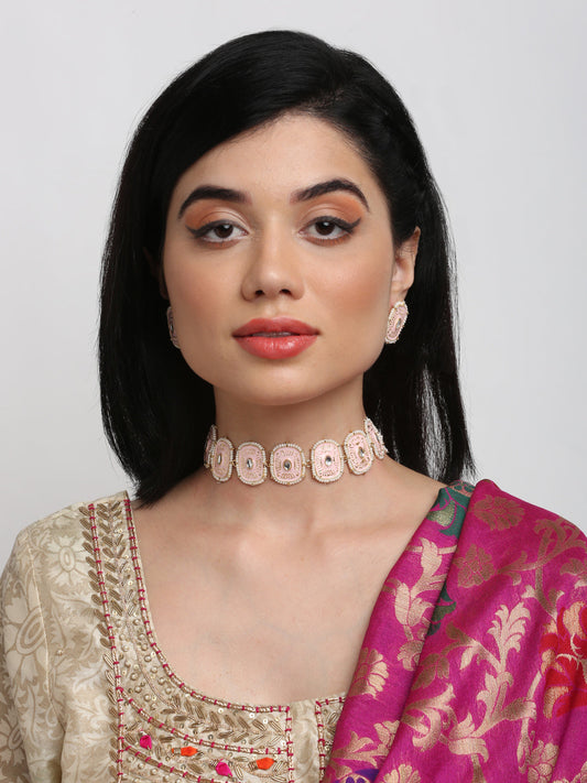 Kundan Choker With Pearls, Earrings & Maang Tikka - Ruby Raang | Swadesiicart