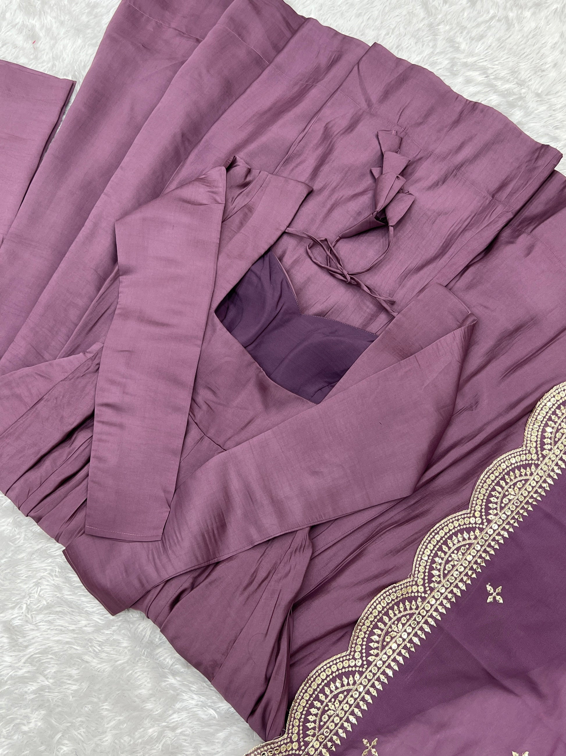 Lorenvalley Fashion Mauve Pure Roman Silk Chanderi Fabric Fully Flared Anarkali Pant With Dupatta Set - Mauve | Swadesiicart