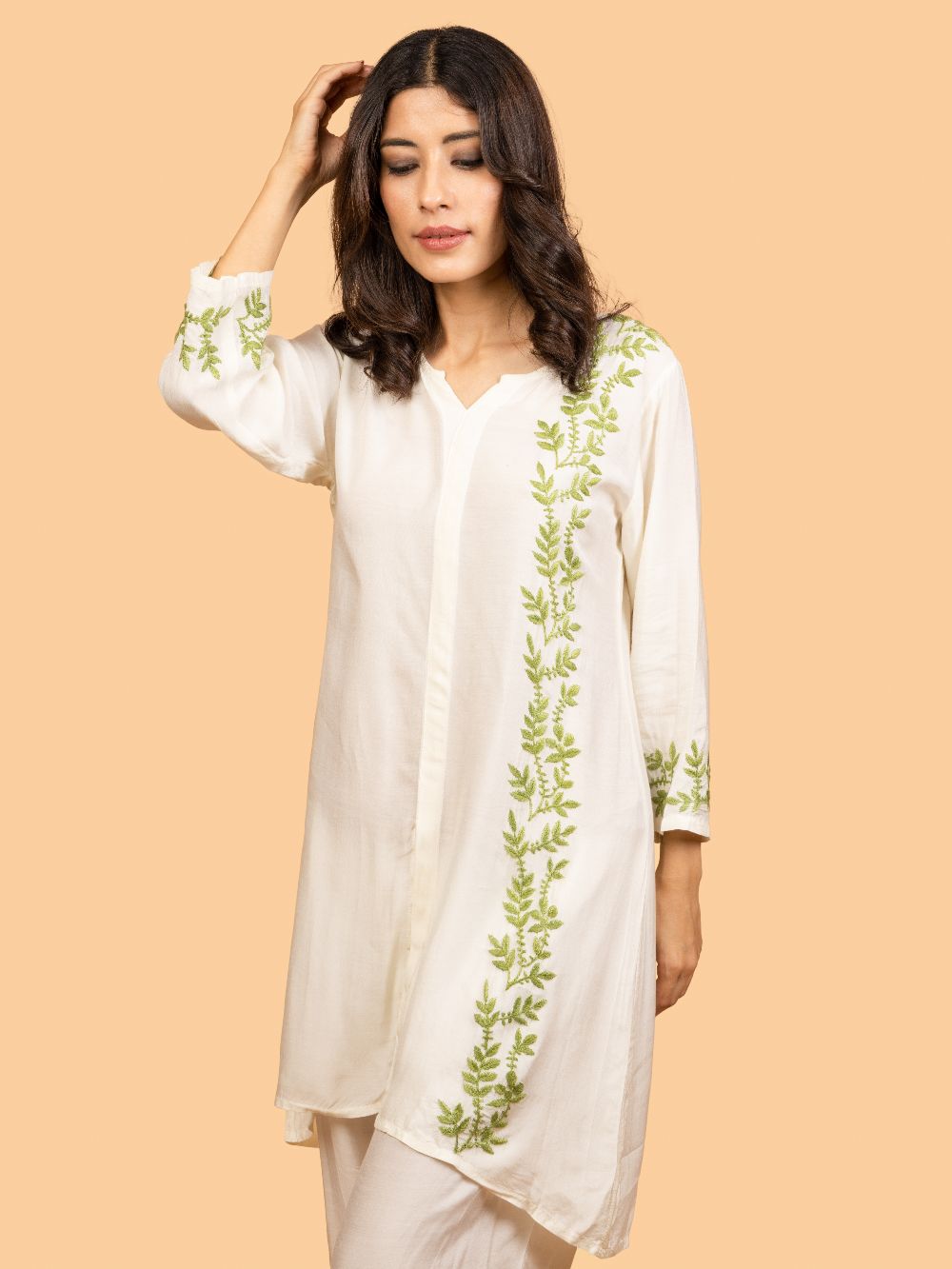 Gharana India Pure Muslin Short Chikankari Kurta | Swadesiicart
